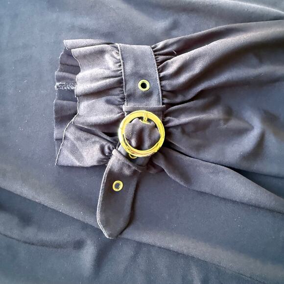 Susan Graver Liquid knit size 3X Black boat neck button cuff blouse - Picture 10 of 11